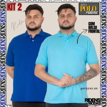 Imagem de Kit 2 Camisa Gola Polo Com Bolso Masculina Tecido Premium - RIDENS, Az