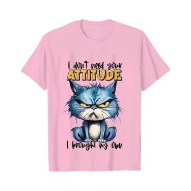 Imagem de Camiseta Feminina Sarcástica Com Gato Enfadonho, Camiseta Engraçada Pa