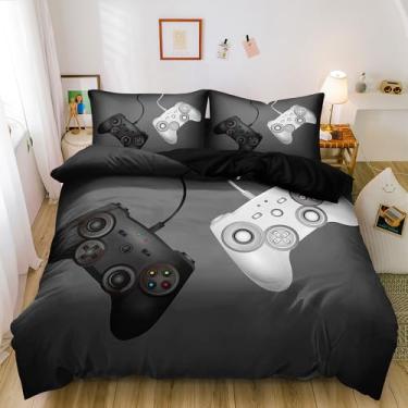 Imagem de Elnonthy Jogo de cama King Gaming Conjunto de capa de edredom – Roupa de cama de solteiro moderna com estampa de controle
