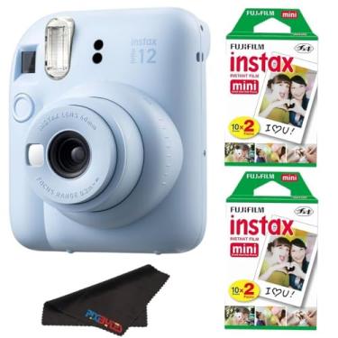 Imagem de Fujifilm Câmera Instax Mini 12 com mini filme instantâneo Fujifilm e pano de limpeza de microfibra PixiBytes... (azul pastel, câmera + 2 pacotes duplos)