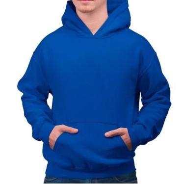 Imagem de Blusa Moletom franelada grossa com bolso Canguru Liso cor azul royal  