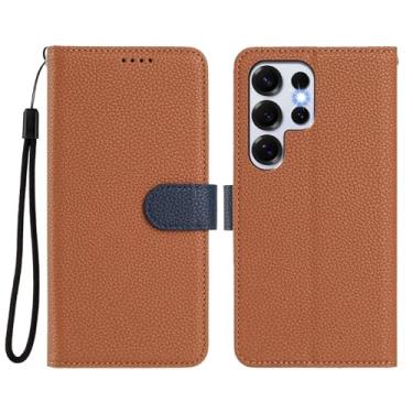 Imagem de Capa carteira flip para Samsung Galaxy S25 Ultra, com suporte para cartão, capa removível 2 em 1 de couro com fecho magnético, capa de carregamento sem fio (marrom)