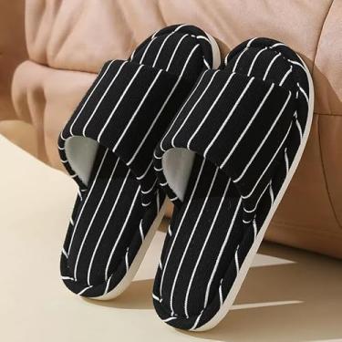 Imagem de Chinelos masculinos e femininos macios respiráveis para uso interno com sola antiderrapante, confortáveis e leves para uso doméstico, Preto, branco, 9-10 Women/8-9 Men