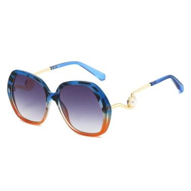 Imagem de Óculos de Sol UV400 - Estampa Leopardo Degradê Oval Irregular em Metal para Homens e Mulheres, Esportes ao Ar Livre, Corrida e Ciclismo, Azul e Laranja
