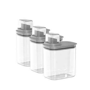 Imagem de Kit Dispenser 1,5L Flow Porta Sabão Líquido Em Pó Amaciante Organizador Lavanderia + Etiqueta (Dispenser + Etiqueta | Chumbo)