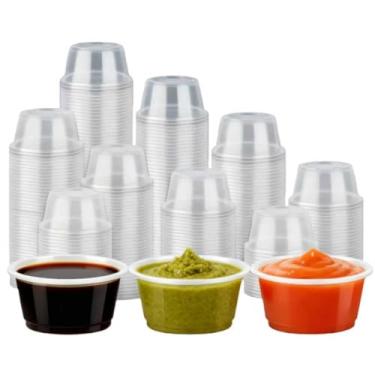 Imagem de FICUCUSO Copos de porção de plástico descartáveis transparentes de 59 ml (sem tampas), recipientes pequenos para suflê, molho, doses de gelatina, molho de salada