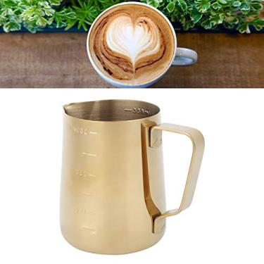 Imagem de Copo de espumador de leite, jarra de espuma de leite de 350 ml, jarra de espuma de café de aço inoxidável com balança para casa, café, restaurante, bar café com leite