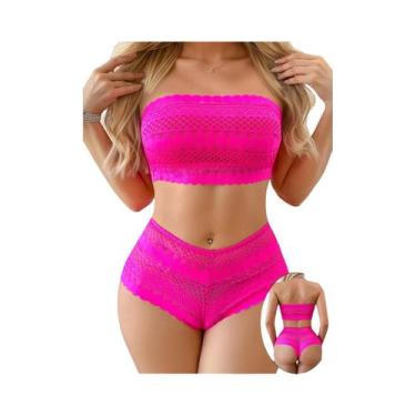 Imagem de Conjunto De Sutiã E Calcinha Sem Alças Em Renda Azul Para Festa Na Pra