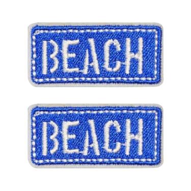 Imagem de 10 peças autoadesivas, palavras de praia, bordado, remendo do alfabeto, roupas costuradas, faça você mesmo, álbuns de recortes, capa de telefone azul