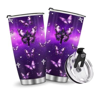 Imagem de Garrafa de água de viagem copos isolados caneca de café copo estilo borboleta meninas mulheres presentes para Natal, aniversário, dia das crianças, presente de aniversário de 590 ml, aço inoxidável