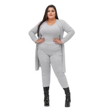 Imagem de Conjunto Feminino Lanzinha Plus Size Cardigan Calça E Blusa Conjunto L
