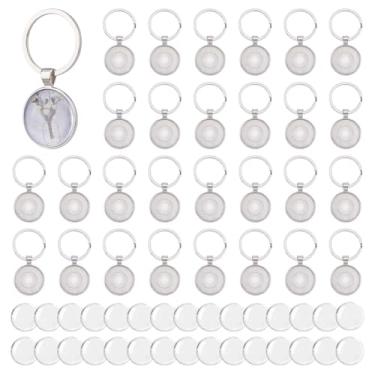 Imagem de DICOSMETIC 30 conjuntos de chaveiros, bandeja com pingente de 25 mm/0,98" bandejas redondas cabochão moldura de liga de platina porta-chaves em branco pingente bisel com chaveiro para artesanato