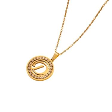 Imagem de TINCOLIA Colar redondo de aço inoxidável com 26 letras incrustadas em diamante, corrente simples e exclusiva em forma de O