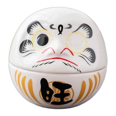 Imagem de WeiLaiKeQi Pequena boneca Daruma de cerâmica, decoração japonesa Dharma, escultura de arte para casa, estatueta em miniatura para carro, casa de campo, Branco