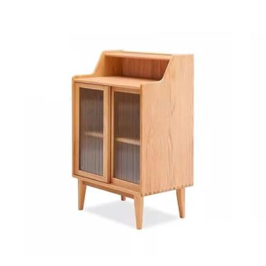 Imagem de Armário buffet aparador de madeira maciça moderno minimalista porta de vidro armário vinho carvalho nórdico sala de jantar armário de armazenamento aparador