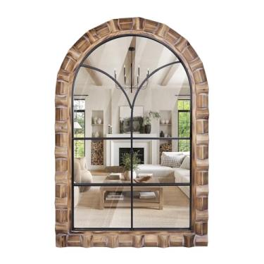 Imagem de Espelhos retangulares de banheiro de 91 x 61 cm para parede, espelho retangular de madeira rústica para pendurar na parede para entrada sobre a pia, quarto, sala de estar, corredor, penteadeira