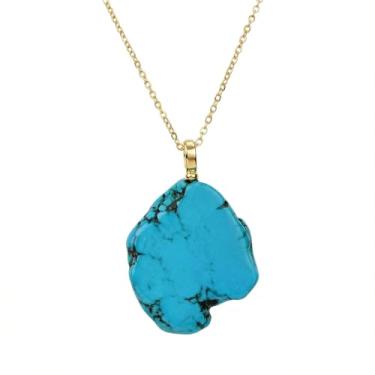 Imagem de LDADAN Colar turquesa, pingente de pedra preciosa irregular natural, joia artesanal, colar ocidental delicado para mulheres e homens, 16, Latão banhado a ouro, Sem Pedra Preciosa