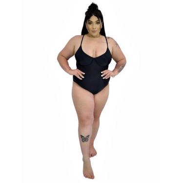 Imagem de Maiô Body Plus Size com Recort e Alça Finas Reguláveis Preto - Stw Mod