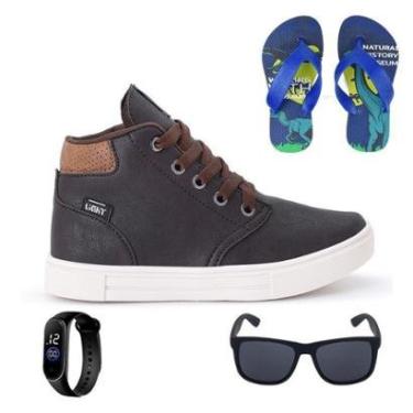 Imagem de Tênis Botinha Infantil Masculino Casual Cano Alto Confortavel + Chinelo + Oculos + Relogio-Masculino