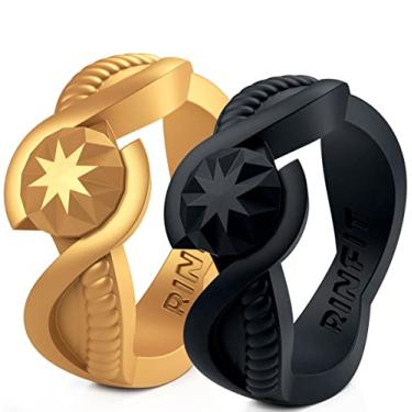 Imagem de Rinfit Anéis de silicone para mulheres – Anéis de noivado ou de compromisso – Anéis de casamento para mulheres – alianças de casamento de silicone femininas – Anéis de borracha ótimos para esportes, ioga e exercícios – Coleção de anéis de silicone femininos de diamante redondo, Silicone, não conheci