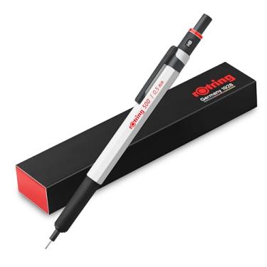Imagem de rOtring Lapiseira 500 | grafite HB de 0,5 mm | Barril de plástico hexagonal branco e aderência de metal texturizado antiderrapante