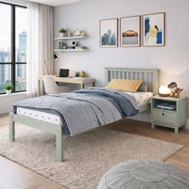 Imagem de Cama de Solteiro de Madeira Maciça Pura Pinus Com Cabeceira Infantil A