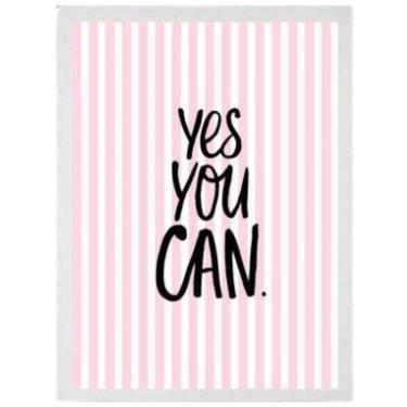 Imagem de Quadro Decorativo Frase Yes You Can 33X24Cm - Madeira Branca