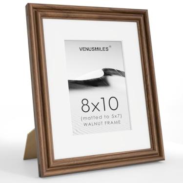 Imagem de Porta-retrato 20 x 25 cm com tapete adaptável para 13 x 17 cm, moldura de madeira de nogueira preta natural, vidro temperado HD, junta sem pregos, encaixe e espiga, mesa ou parede, horizontal e