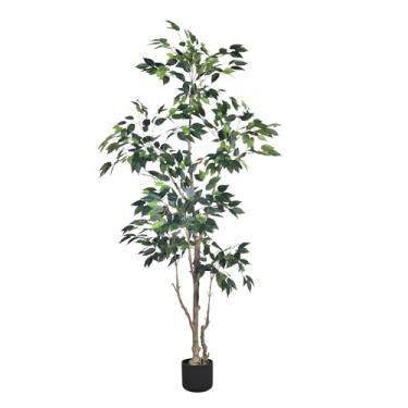 Imagem de HAIHONG Árvore artificial de 1,8 m com folhas realistas, planta de seda sintética realista para ambientes internos e externos para decoração de escritório em casa, sala de estar, varanda, decoração de