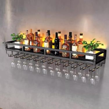 Imagem de Rack de vinho flutuante montado na parede com luz LED, suporte de garrafa invertido elegante para decoração de bar e sala de jantar, solução de armazenamento de vinho que economiza espaço
