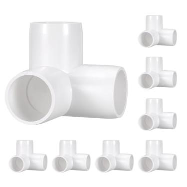 Imagem de Kozelo Pacote com 8 encaixes de tubulação de cotovelo de PVC SCH40 de 3 vias, encaixe em T de saída lateral de canto de cotovelo de PVC de 3 vias, conectores de tubo de grau de móveis para projeto DIY