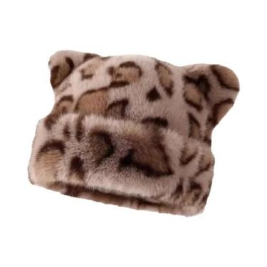 Imagem de Gorro Feminino Com Capuz De Pelúcia Estampa De Leopardo, Quente E Gros