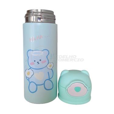 Imagem de Garrafa Infantil Térmica 420ml De Ursinho Verde Ideal Para Bebidas Quentes E Frias Até 12h