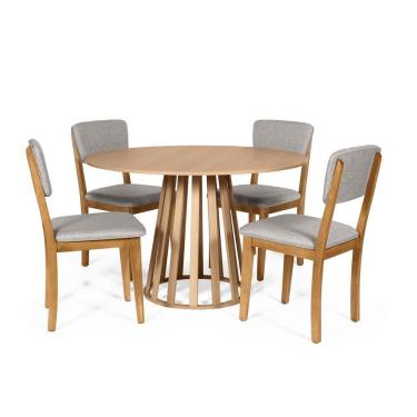 Imagem de Mesa De Jantar Redonda Gabi Jade Com 4 Cadeiras Estofadas Ella Cinza Claro