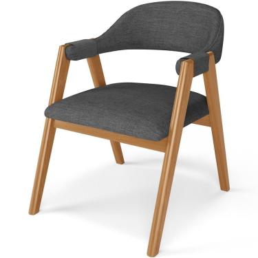 Imagem de Cadeira De Jantar E Estar Living Estofada Nadja L02 Linho Cinza Escuro