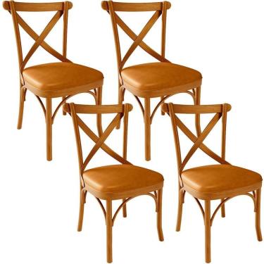 Imagem de Kit 04 Cadeiras Para Sala De Jantar E Estar Living Estofada ávila L02 Couríssimo Whisky - Lyam