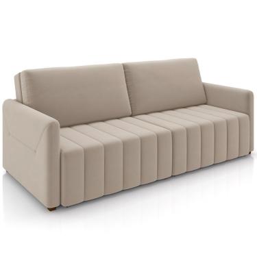 Imagem de Sofá Cama Retrátil Para Sala De Estar 220cm Porthos M03 Veludo Bege - Lyam Decor