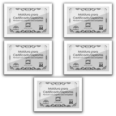 Imagem de Kit 5 Certificados/Diplomas A4 Com Tela De Acetato E Mdf Titulo Moldura Branca