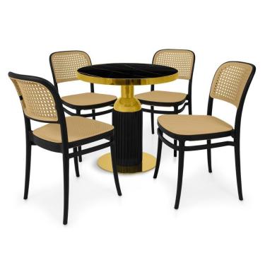 Imagem de Conjunto Mesa De Jantar Redonda Imperial 70cm Preta Com 4 Cadeiras Roma - Preto
