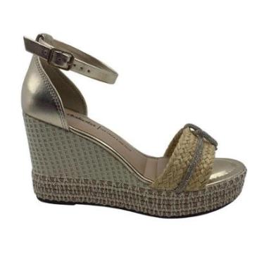 Imagem de Sandália Anabela Salto Alto Dakota com Strass Dourada 9873 - Palha 39-Feminino