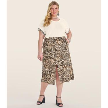 Imagem de Saia Midi Plus Size em Viscotorcion Secret Glam Bege, Plus G2, Bege