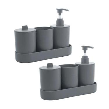Imagem de Kit 2 Conjunto Para Banheiro Cinza Lyor Porta Escovas e Dispenser Para