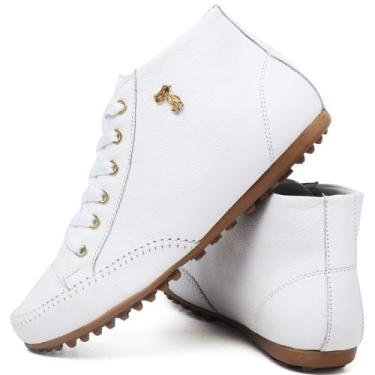 Imagem de Bota Botinha Feminina Casual de Couro Cano Curto Confortável Branca - 