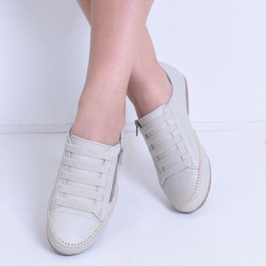 Imagem de Tênis Feminino Mocatênis Off White com zíper Izabela Araújo Couro, Off