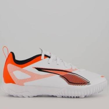 Imagem de Chuteira Puma Ultra 5 Play TT Society Juvenil Branca e Vermelha-Masculino