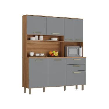 Imagem de Kit Cozinha Completa 7 Portas 2 Gavetas Balcão Armário Aéreo Compacto 