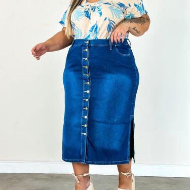 Imagem de Saia Botões Nora - Realist Plus, Jeans, 56