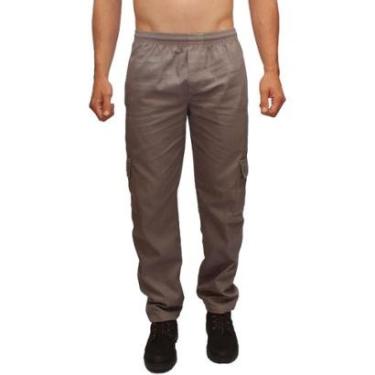 Imagem de Calça Masculina Brim Sarja Cargo Elástico Cordão 5 Bolsos-Masculino