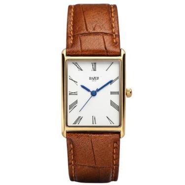 Imagem de Relógio Masculino Quadrado Rose Gold Couro Croco Marrom - BAZELI