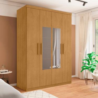 Imagem de Guarda Roupa Solteiro Roupeiro 4 Portas 3 Gavetas MDP com Espelho Ameixa Naturalle Casah